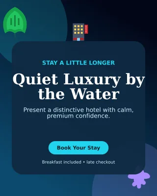 Botanical Hotel Promotion Offer Poster — editable black travel and hospitality template, instagram portrait