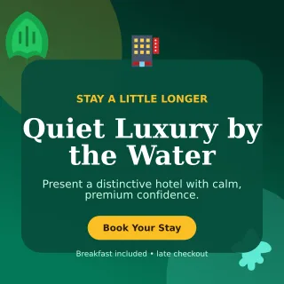Botanical Hotel Promotion Social Post — editable black travel and hospitality template, instagram post