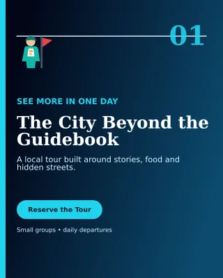 Editorial City Tour Offer Poster — editable black travel and hospitality template, instagram portrait