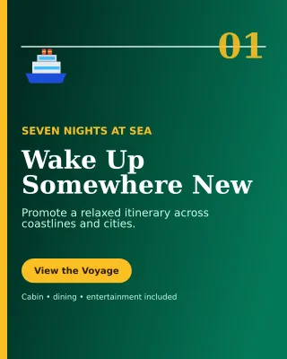 Editorial Cruise Holiday Offer Poster — editable black travel and hospitality template, instagram portrait
