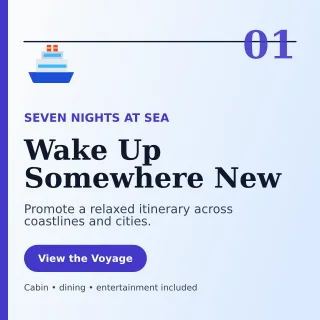 Editorial Cruise Holiday Social Post — editable white travel and hospitality template, instagram post
