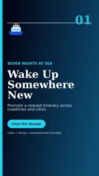 Editorial Cruise Holiday Story — editable black travel and hospitality template, story / reel