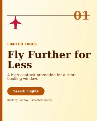 Editorial Flight Deal Offer Poster — editable white travel and hospitality template, instagram portrait