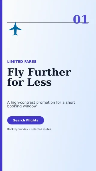 Editorial Flight Deal Story — editable white travel and hospitality template, story / reel