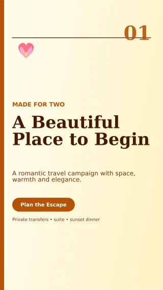 Editorial Honeymoon Package Story — editable white travel and hospitality template, story / reel