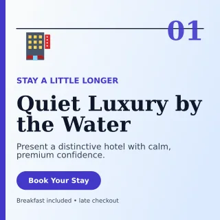 Editorial Hotel Promotion Social Post — editable white travel and hospitality template, instagram post