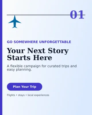Editorial Travel Agency Offer Poster — editable white travel and hospitality template, instagram portrait