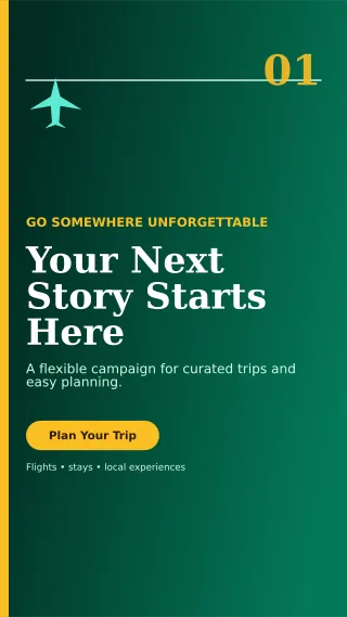 Editorial Travel Agency Story — editable black travel and hospitality template, story / reel