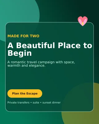 Glass Honeymoon Package Offer Poster — editable black travel and hospitality template, instagram portrait