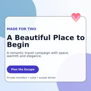 Glass Honeymoon Package Social Post — editable white travel and hospitality template, instagram post