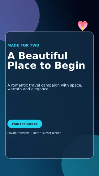 Glass Honeymoon Package Story — editable black travel and hospitality template, story / reel