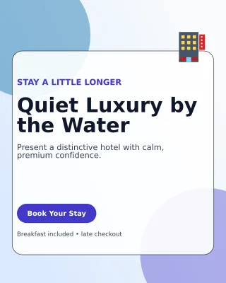 Glass Hotel Promotion Offer Poster — editable white travel and hospitality template, instagram portrait