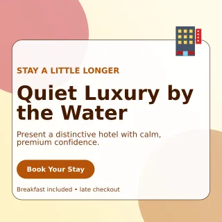 Glass Hotel Promotion Social Post — editable white travel and hospitality template, instagram post