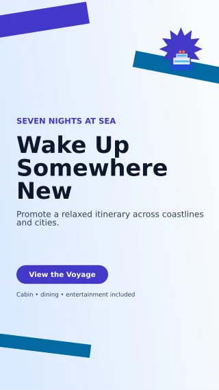 Kinetic Cruise Holiday Story — editable white travel and hospitality template, story / reel