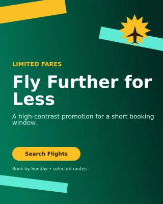 Kinetic Flight Deal Offer Poster — editable black travel and hospitality template, instagram portrait
