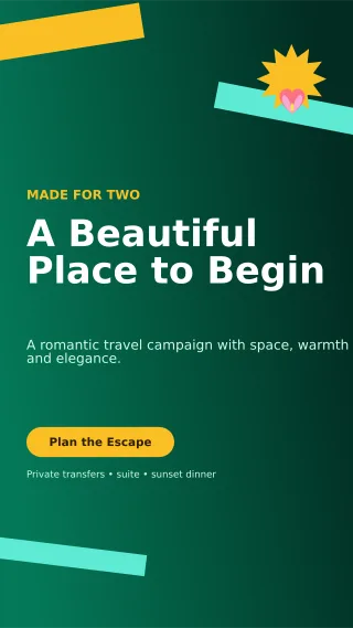 Kinetic Honeymoon Package Story — editable black travel and hospitality template, story / reel