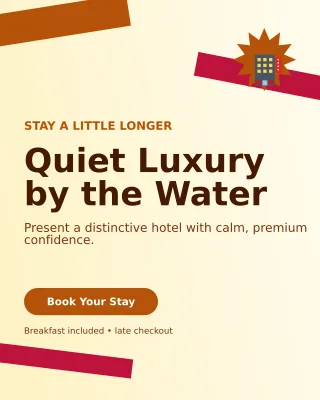 Kinetic Hotel Promotion Offer Poster — editable white travel and hospitality template, instagram portrait
