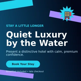 Kinetic Hotel Promotion Social Post — editable black travel and hospitality template, instagram post
