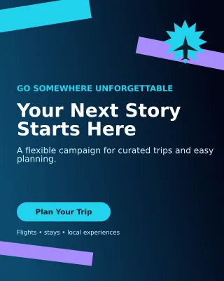 Kinetic Travel Agency Offer Poster — editable black travel and hospitality template, instagram portrait