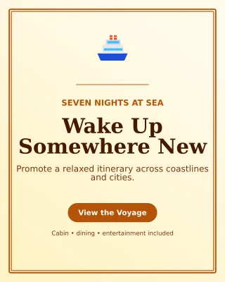 Luxe Cruise Holiday Offer Poster — editable white travel and hospitality template, instagram portrait