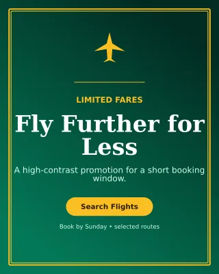Luxe Flight Deal Offer Poster — editable black travel and hospitality template, instagram portrait