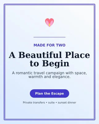 Luxe Honeymoon Package Offer Poster — editable white travel and hospitality template, instagram portrait