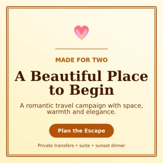 Luxe Honeymoon Package Social Post — editable white travel and hospitality template, instagram post