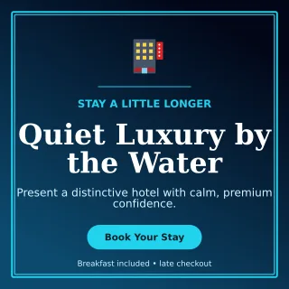 Luxe Hotel Promotion Social Post — editable black travel and hospitality template, instagram post
