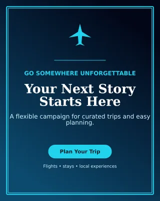 Luxe Travel Agency Offer Poster — editable black travel and hospitality template, instagram portrait