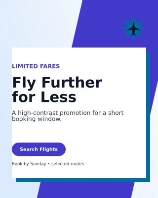 Neo Flight Deal Offer Poster — editable white travel and hospitality template, instagram portrait
