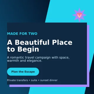 Neo Honeymoon Package Social Post — editable black travel and hospitality template, instagram post