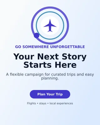 Orbit Travel Agency Offer Poster — editable white travel and hospitality template, instagram portrait