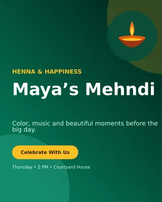 Aurora Mehndi Ceremony Invitation — editable black wedding template, instagram portrait