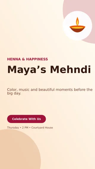 Aurora Mehndi Ceremony Mobile Invite — editable white wedding template, story / reel