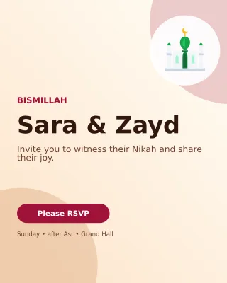Aurora Nikah Invitation Invitation — editable white wedding template, instagram portrait