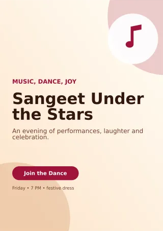 Aurora Sangeet Night Ceremony Poster — editable white wedding template, a4 print