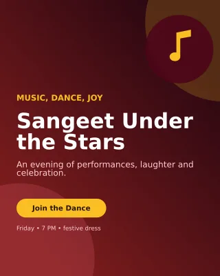 Aurora Sangeet Night Invitation — editable black wedding template, instagram portrait