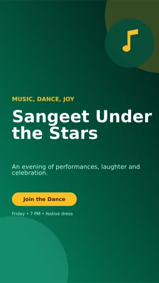 Aurora Sangeet Night Mobile Invite — editable black wedding template, story / reel