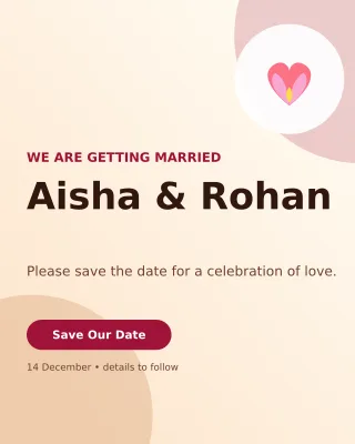 Aurora Save the Date Invitation — editable white wedding template, instagram portrait