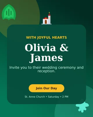 Botanical Church Wedding Invitation — editable black wedding template, instagram portrait