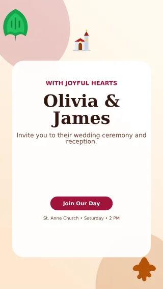 Botanical Church Wedding Mobile Invite — editable white wedding template, story / reel