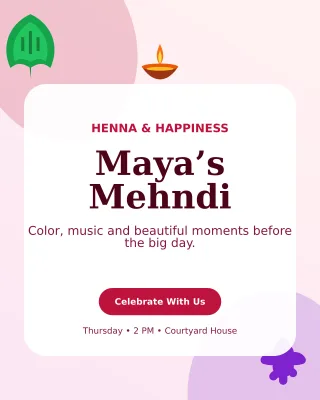 Botanical Mehndi Ceremony Invitation — editable white wedding template, instagram portrait