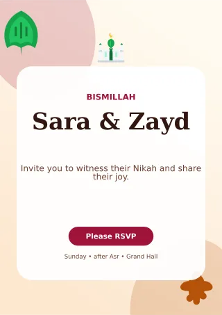 Botanical Nikah Invitation Ceremony Poster — editable white wedding template, a4 print