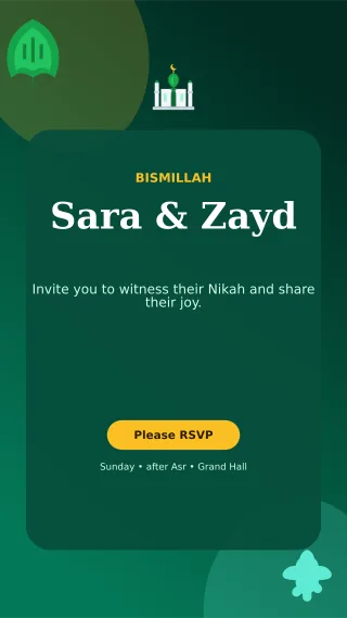 Botanical Nikah Invitation Mobile Invite — editable black wedding template, story / reel