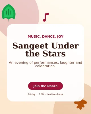 Botanical Sangeet Night Invitation — editable white wedding template, instagram portrait