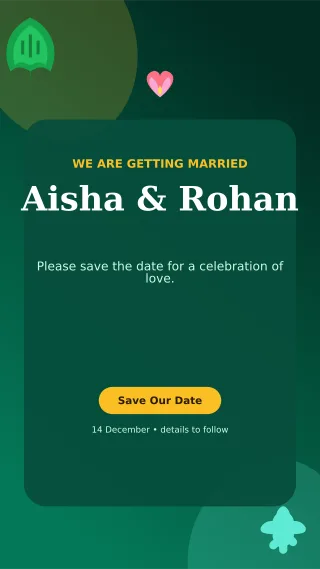 Botanical Save the Date Mobile Invite — editable black wedding template, story / reel