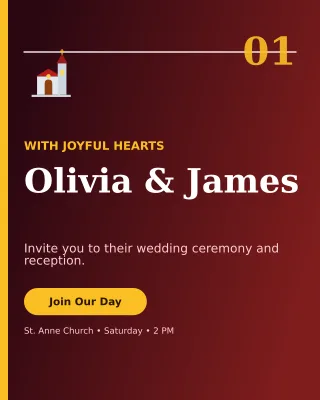 Editorial Church Wedding Invitation — editable black wedding template, instagram portrait