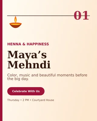 Editorial Mehndi Ceremony Invitation — editable white wedding template, instagram portrait