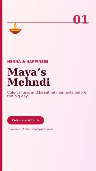Editorial Mehndi Ceremony Mobile Invite — editable white wedding template, story / reel
