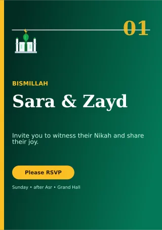 Editorial Nikah Invitation Ceremony Poster — editable black wedding template, a4 print